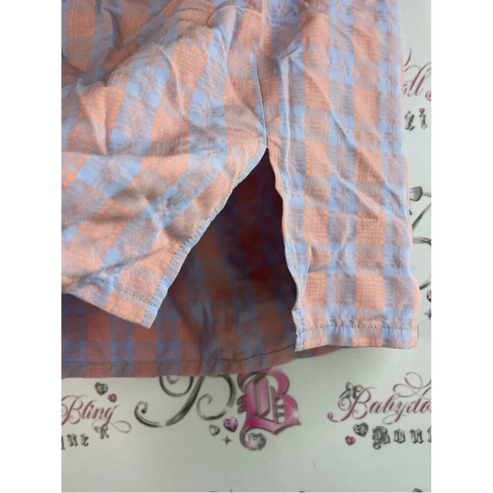 SHEIN skirt checkered orange Pastel Peach & Light Blue lilac Plaid Mini Skirt